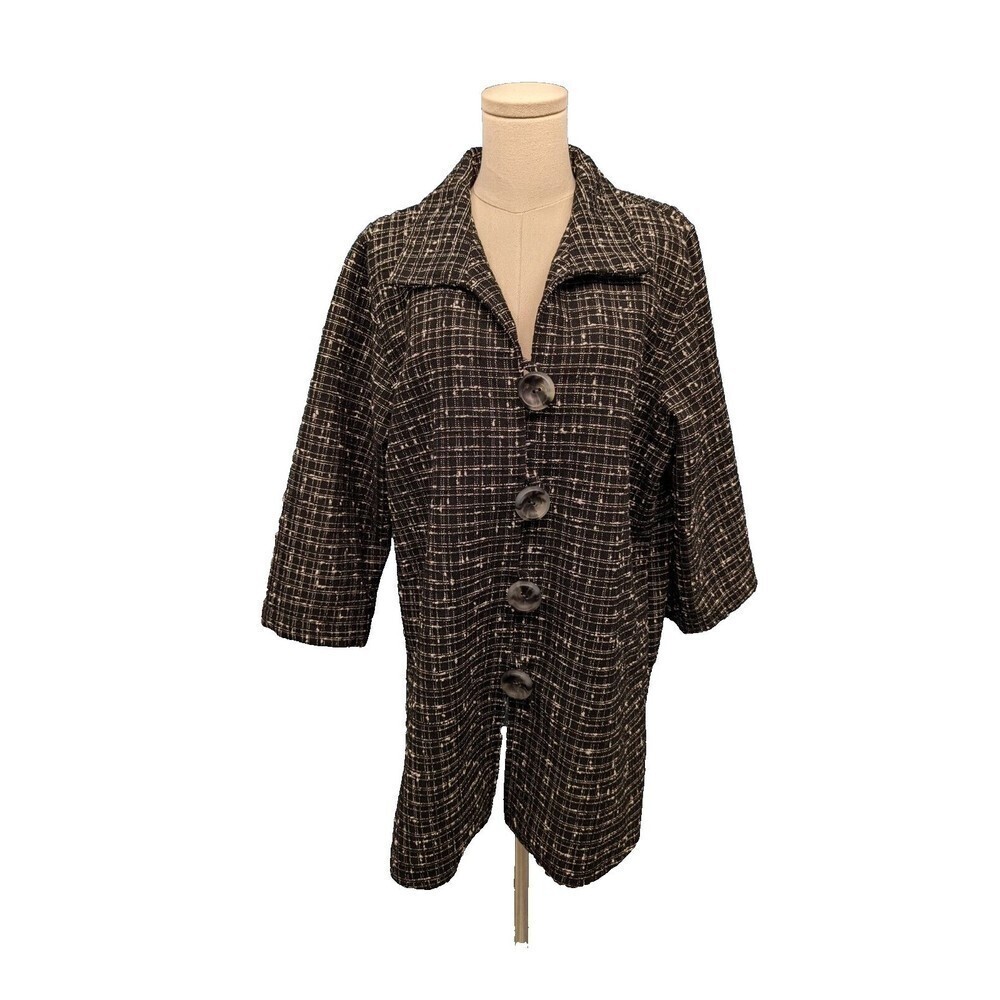 Caroline Rose Boucle Tweed Crosshatch Front Big Buttons Vented Coat Jacket XL‎